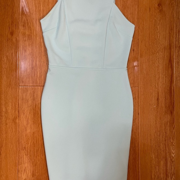 Women Forever21 Turquoise Mini Bodycon High Neck Dress with Ladder Back Cutouts - Picture 5 of 5